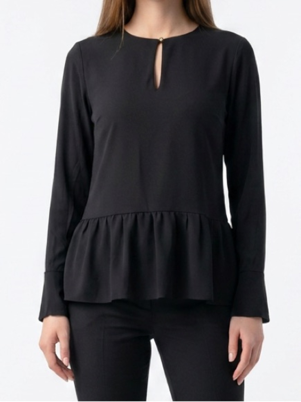 Michael Michael Kors Women's Sz Small Black Blouse Keyhole Neck Peplum $78